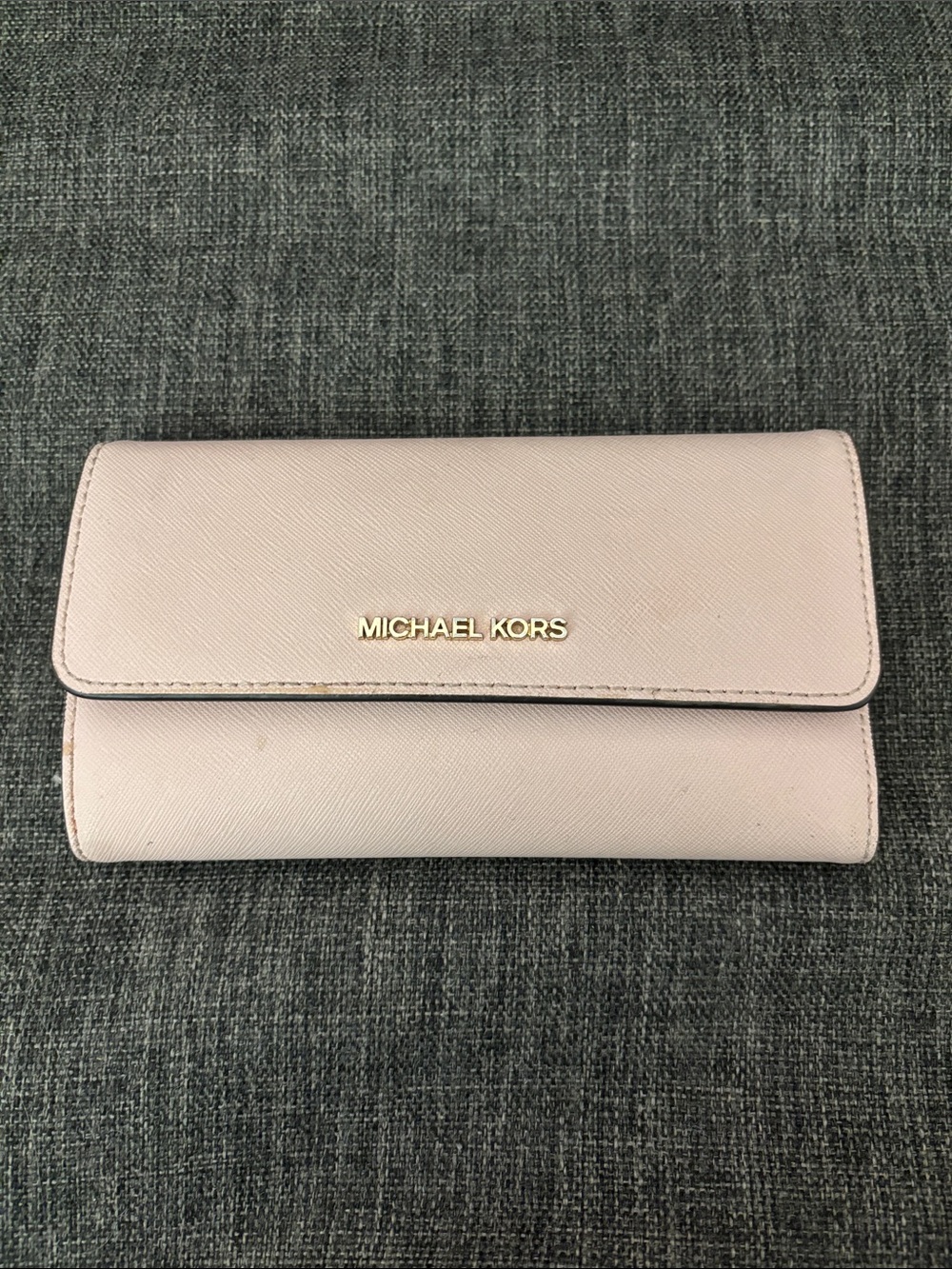 Michael Kors Light Pink Saffiano Leather Continental Wallet with Gold Logo